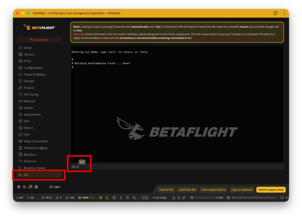 CLI backupas su DIFF ALL