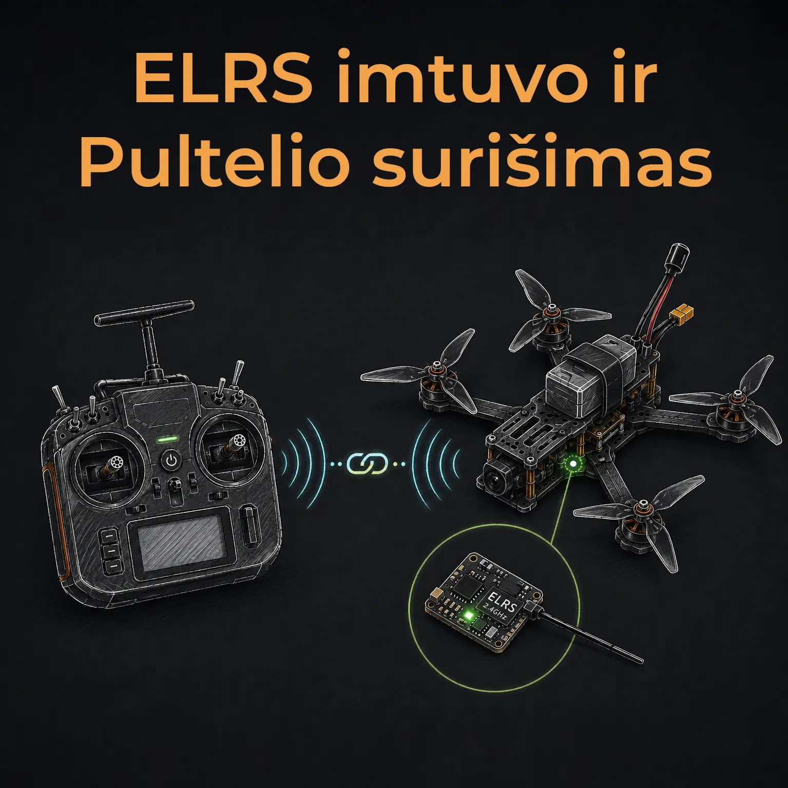 Kaip prijungti FPV pultelį prie drono? ELRS pririšimo (binding) gidas