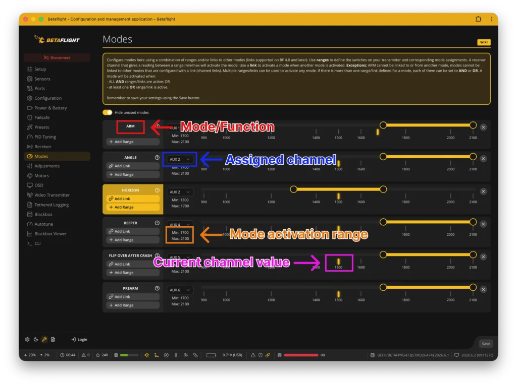 Modes tab